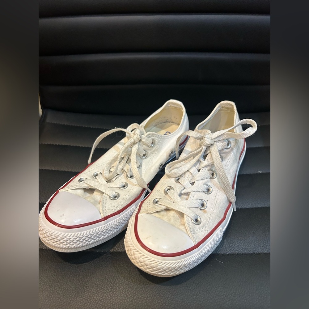 Women’s White Low-Top Converse All Stars with Red Trim